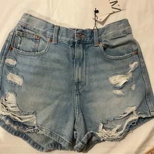 NWT. Zara Denim High Rise Ripped Shorts Size 13-14